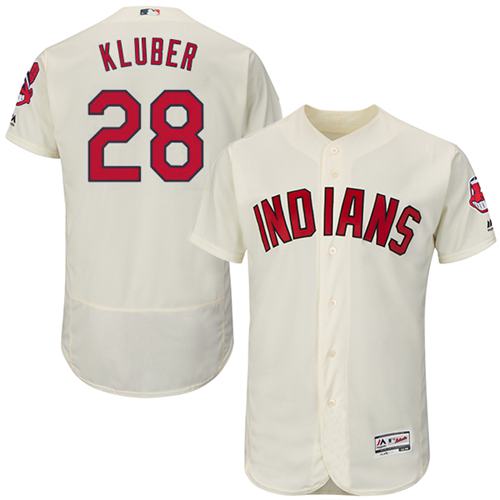 Indians #28 Corey Kluber Cream Flexbase Authentic Collection Stitched MLB Jersey - Click Image to Close